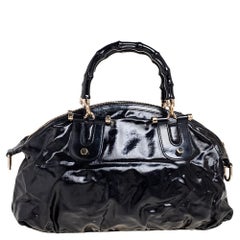 Gucci Black Shiny Coated Canvas And Leather Dialux Pop Bamboo Satchel