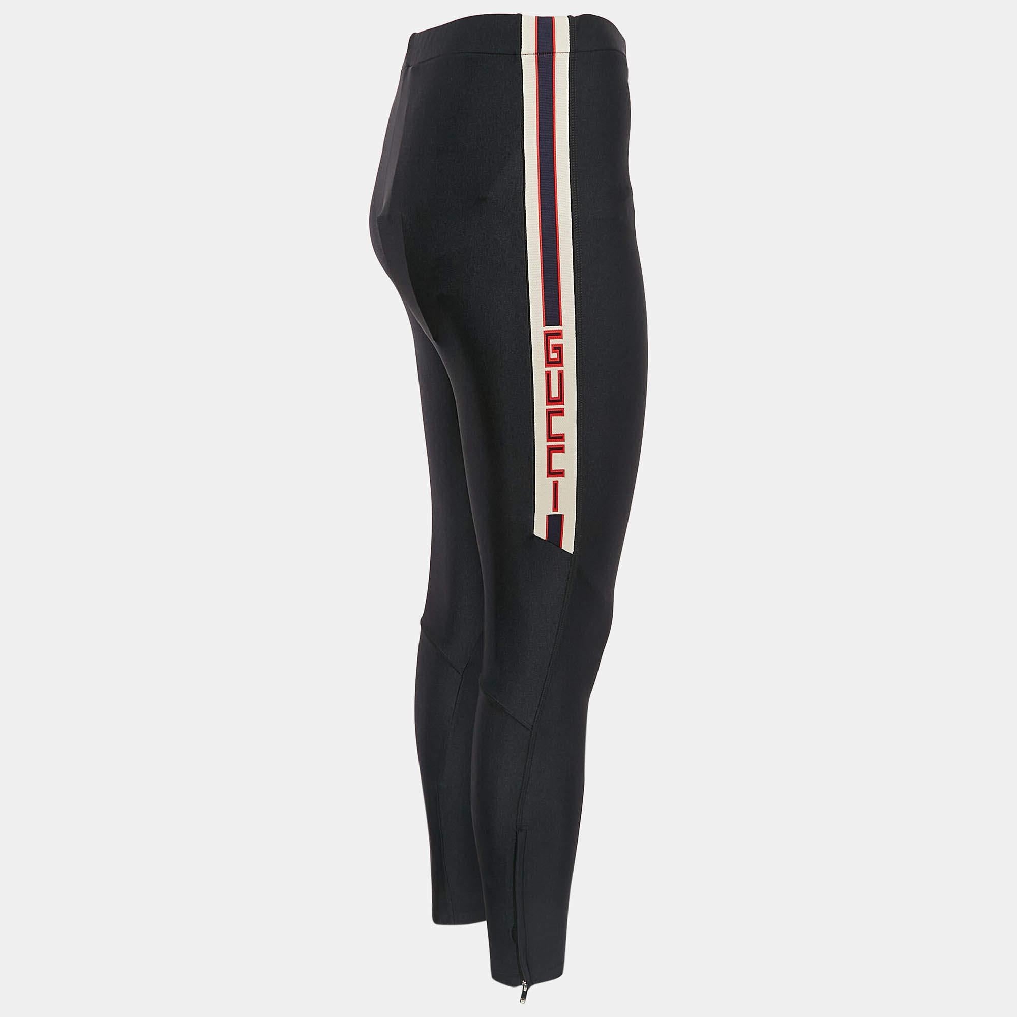 A more comfortable alternative to jeans or pants leggings are a closet must have. This Gucci design is made from stretch jersey and cut to offer a fab fit. Side stripe trims complete the design.