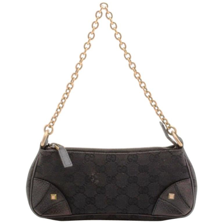 Gucci Black Signature "GG" Canvas Chain Link Nailhead Pochette Handbag