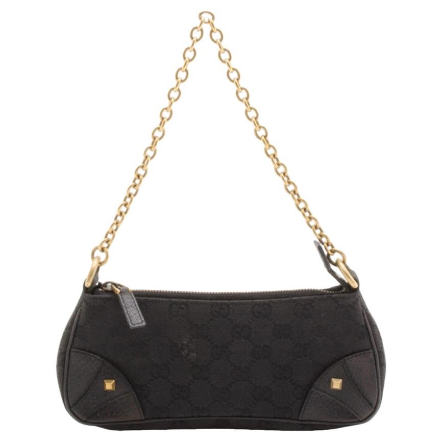 Gucci Black Signature "GG" Canvas Chain Link Nailhead Pochette Handbag