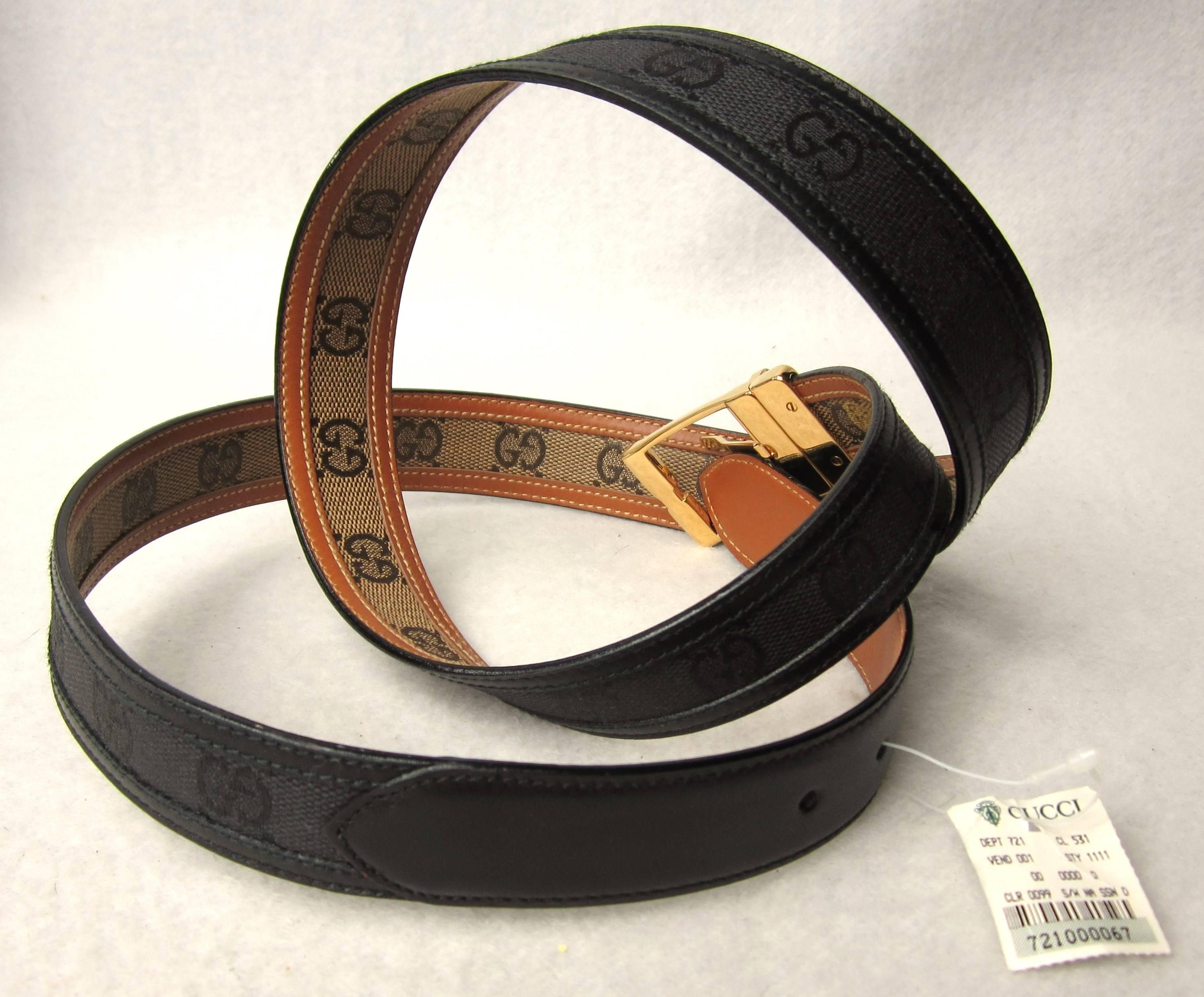  Gucci Black Signature GG Canvas & Leather Belt Never Worn w/ Tags Unisex 1990s In Excellent Condition For Sale In Wallkill, NY