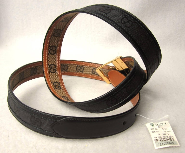  Gucci Black Signature GG Canvas & Leather Belt Never Worn w/ Tags Unisex 1990s For Sale 2