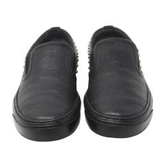 Gucci Black Signature GG Leather Studded Sneaker Slide On 7 Flats