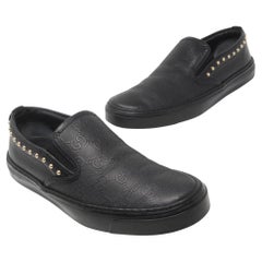 Used Gucci Black Signature GG Leather Studded Sneaker Slide On 7 Flats