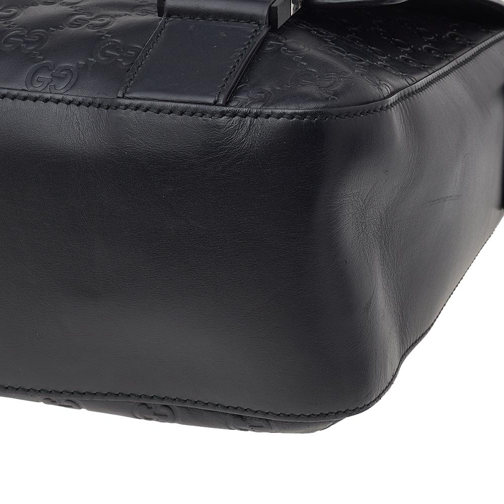 Gucci Black Signature Leather Flap Messenger Bag 3