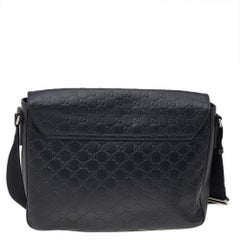 Gucci Black Signature Leather Flap Messenger Bag