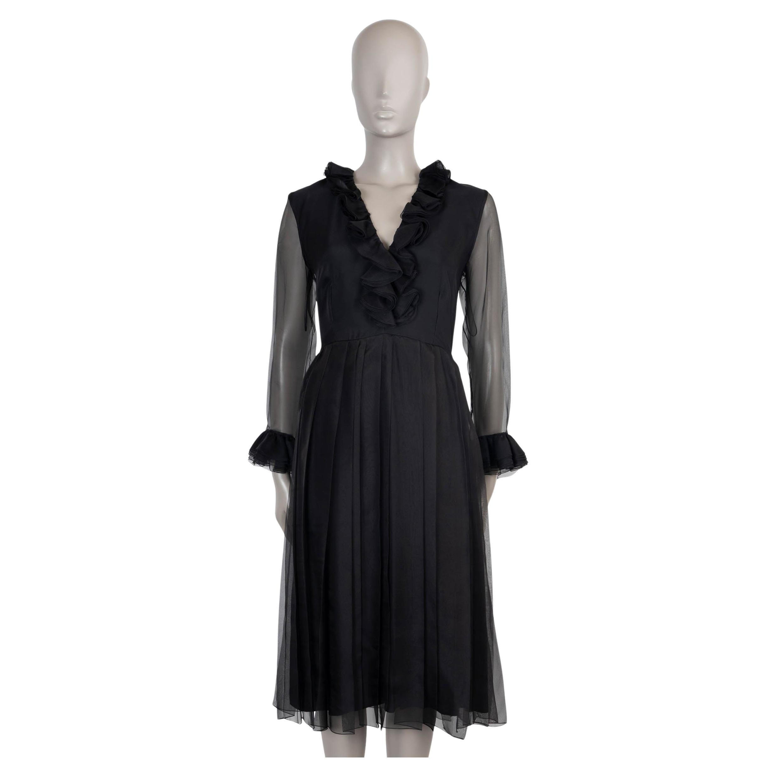 GUCCI black silk 2022 ORGANZA SLEEVE RUFFLED Dress 42 M For Sale