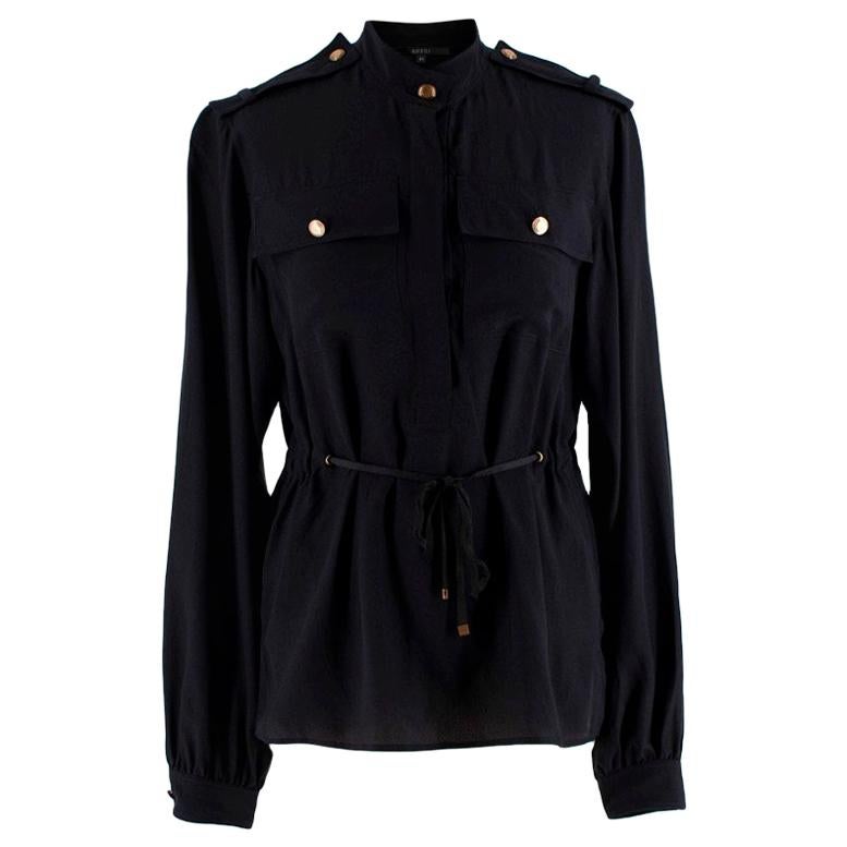 Gucci Black Silk Button Up Military Shirt - Size US4 For Sale