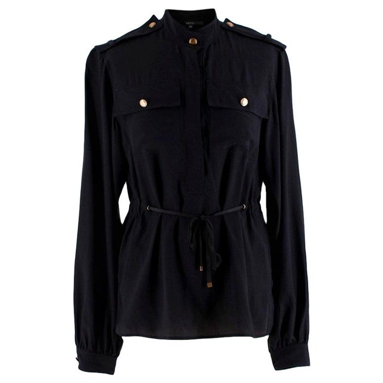Gucci Black Silk Button Up Military Shirt - Size US4 For Sale at 1stDibs