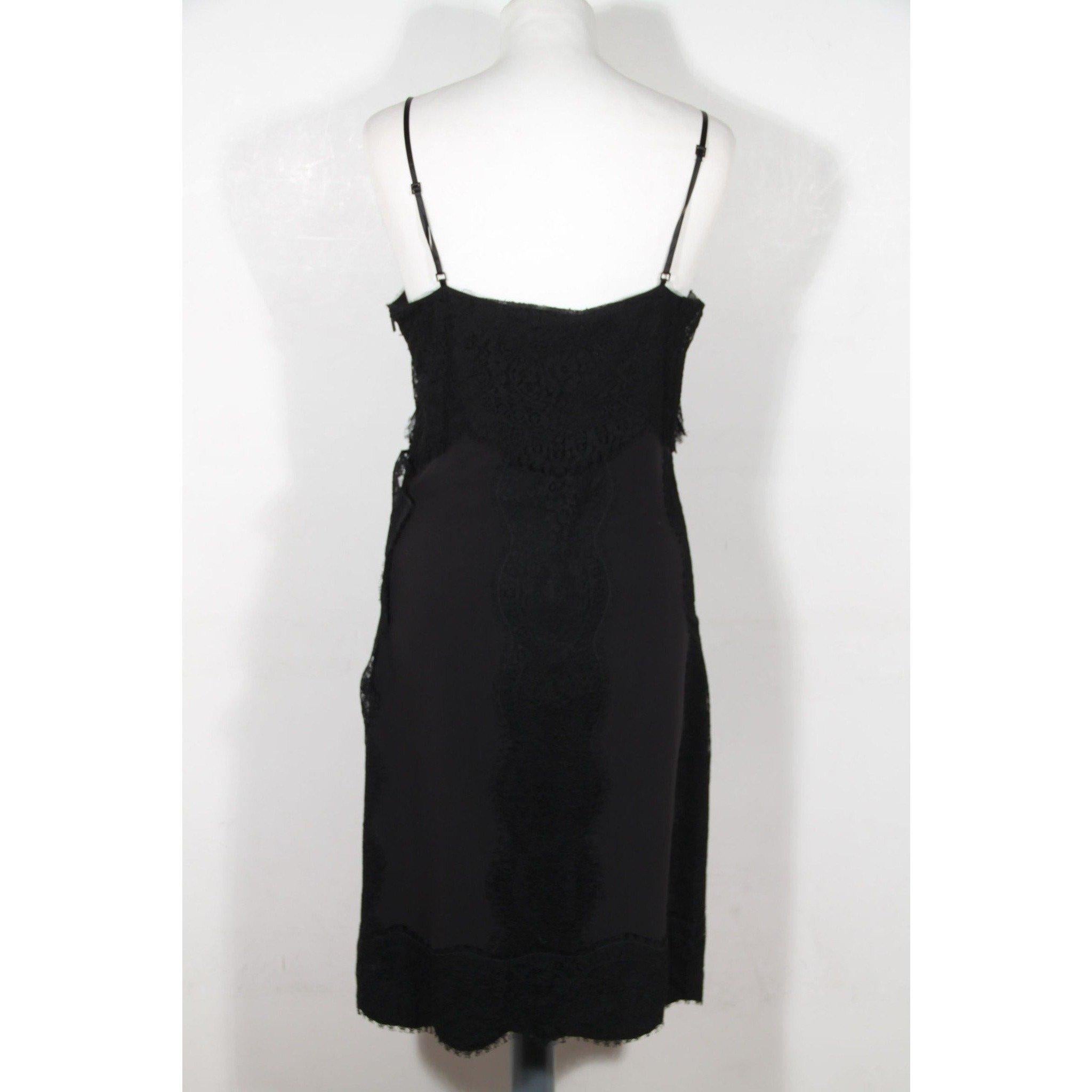 Women's Gucci Black Silk Cami Llttle Black Dress with Lace Trim Size 42 IT