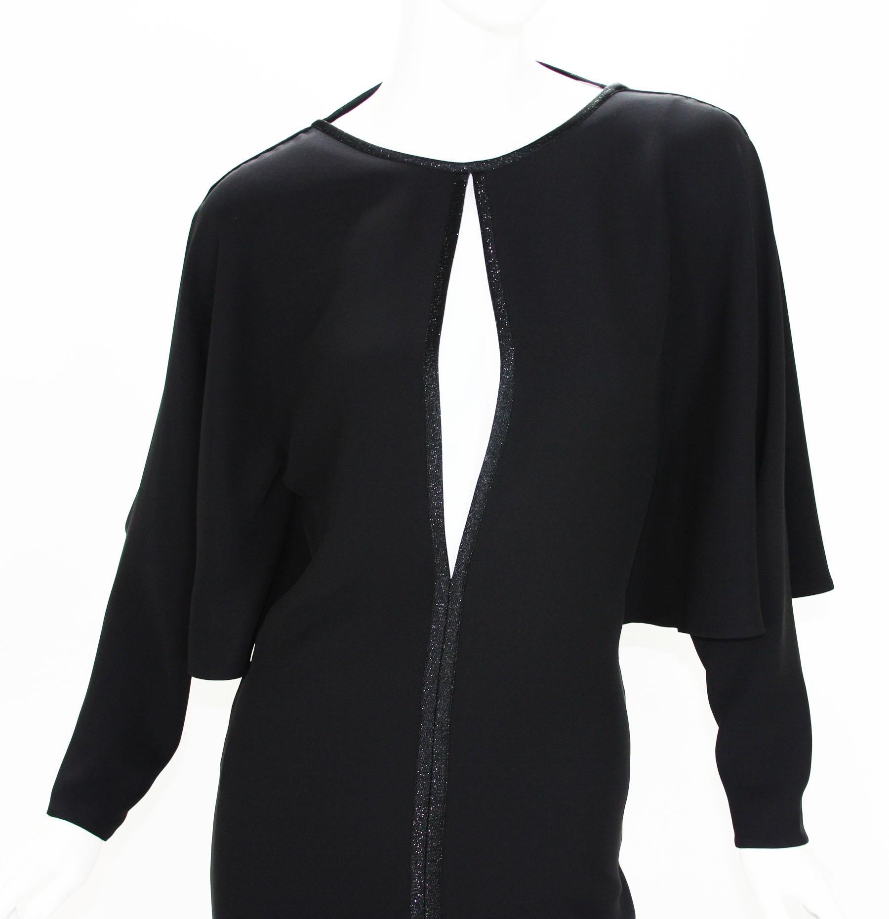 Gucci Black Silk Cape Effect Deep Plunging Open Back Cocktail Dress S In New Condition For Sale In Montgomery, TX