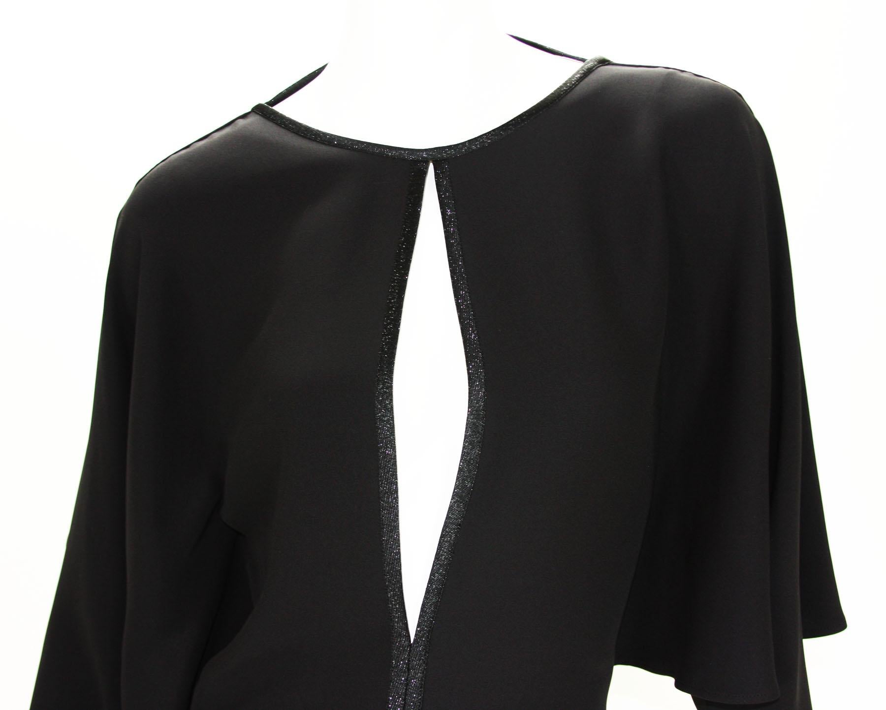 Women's Gucci Black Silk Cape Effect Deep Plunging Open Back Cocktail Dress S For Sale