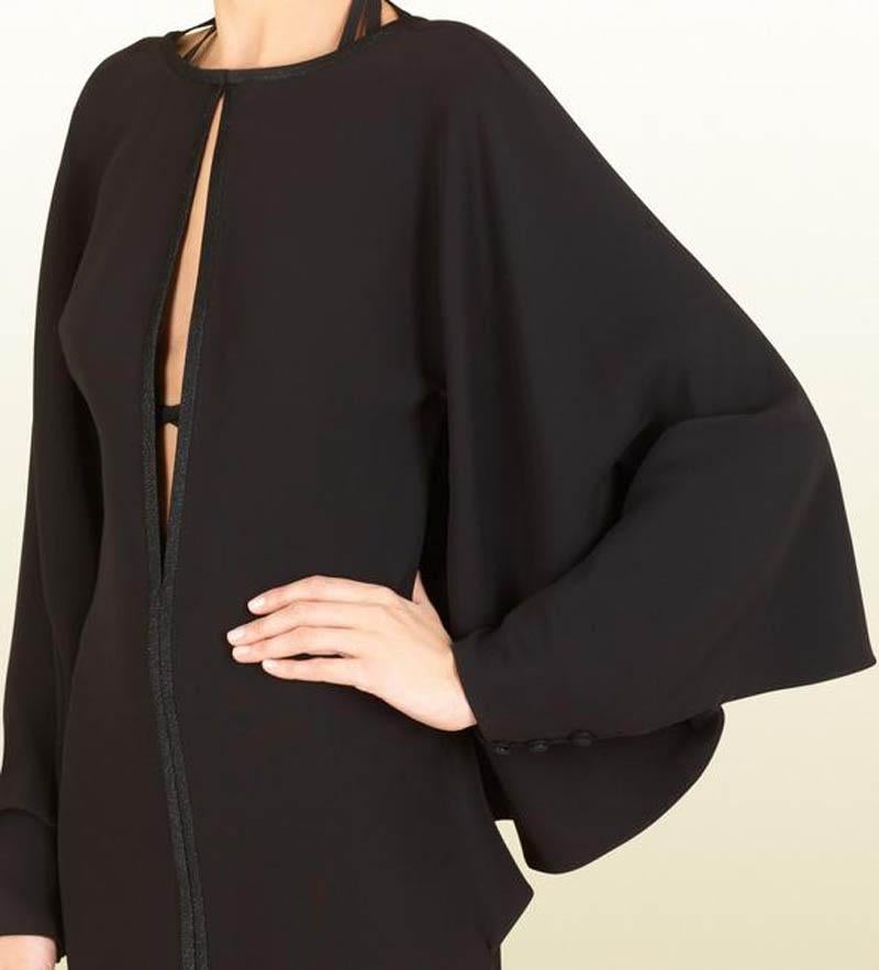 Gucci Black Silk Cape Effect Deep Plunging Open Back Cocktail Dress S For Sale 1