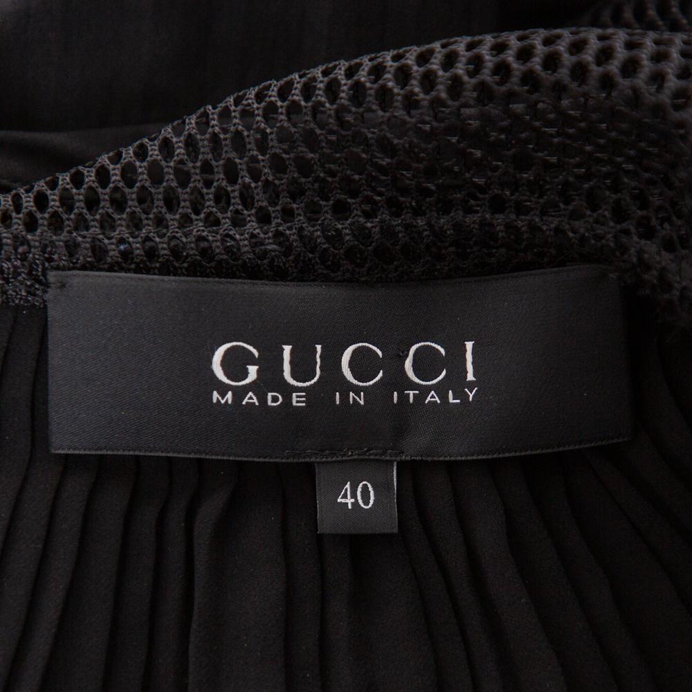 Gucci Black Silk Contrast Lamé Paneled Pleated Midi Dress S 1