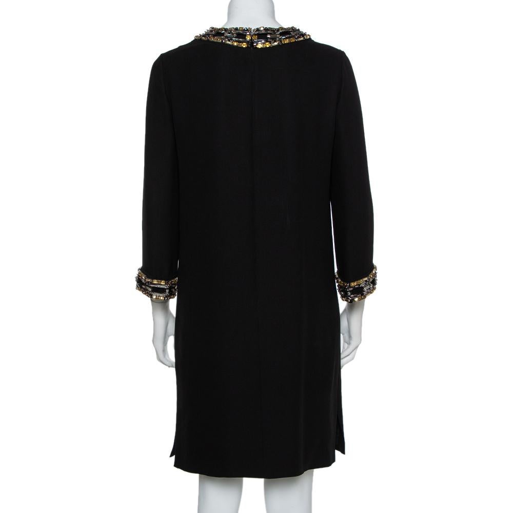 Gucci Black Silk Embellished Detail Shift Dress M In Good Condition In Dubai, Al Qouz 2
