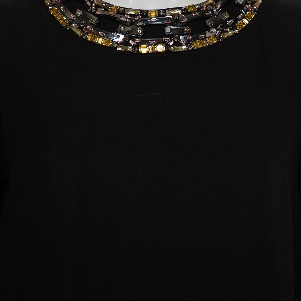 Gucci Black Silk Embellished Detail Shift Dress M 2