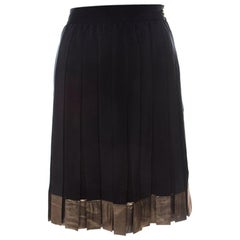 Gucci Black Silk Gold hem Detail Pleated Skirt M