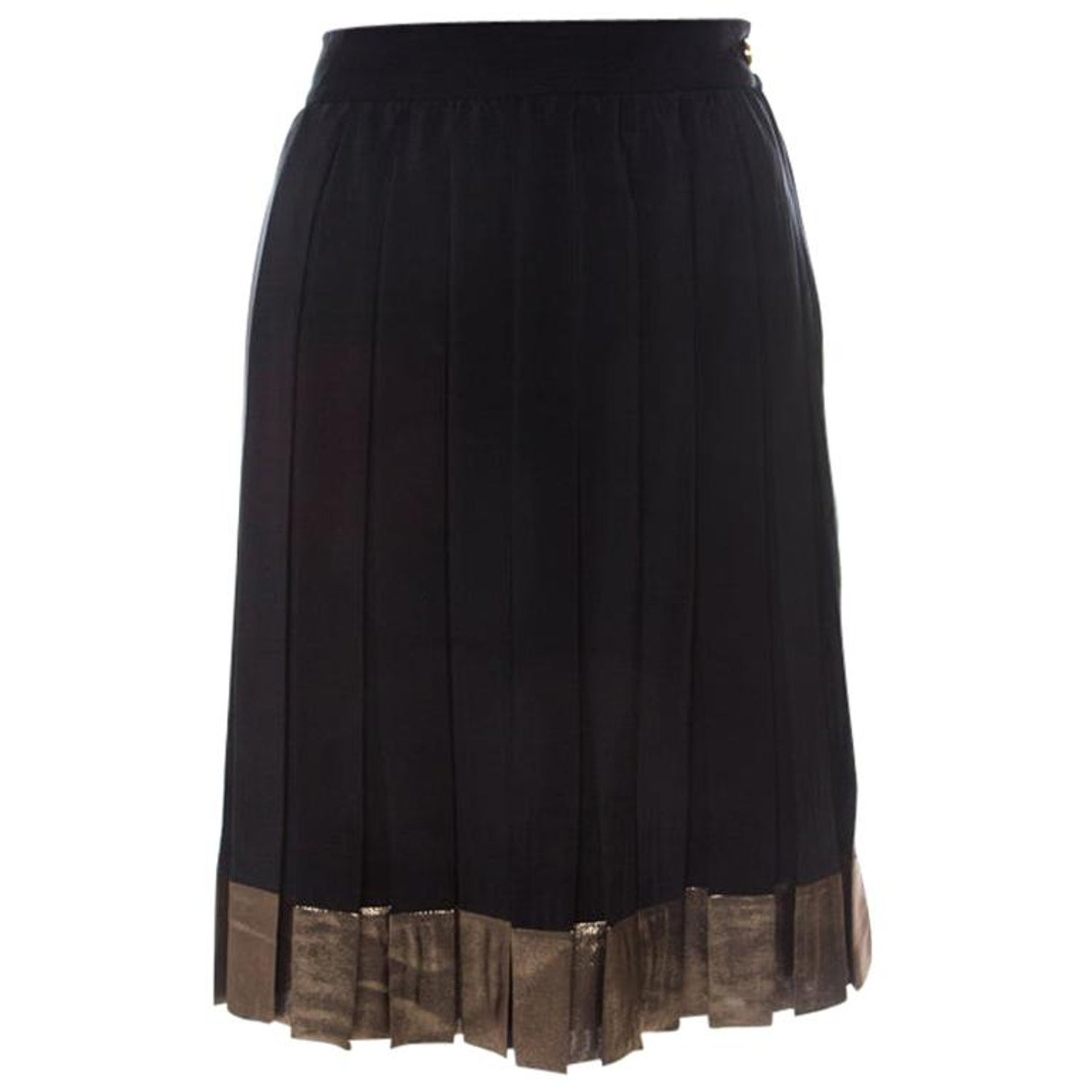 Gucci Black Silk Gold hem Detail Pleated Skirt M at 1stDibs