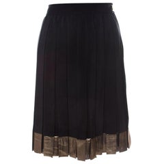 Gucci Black Silk Gold hem Detail Pleated Skirt M
