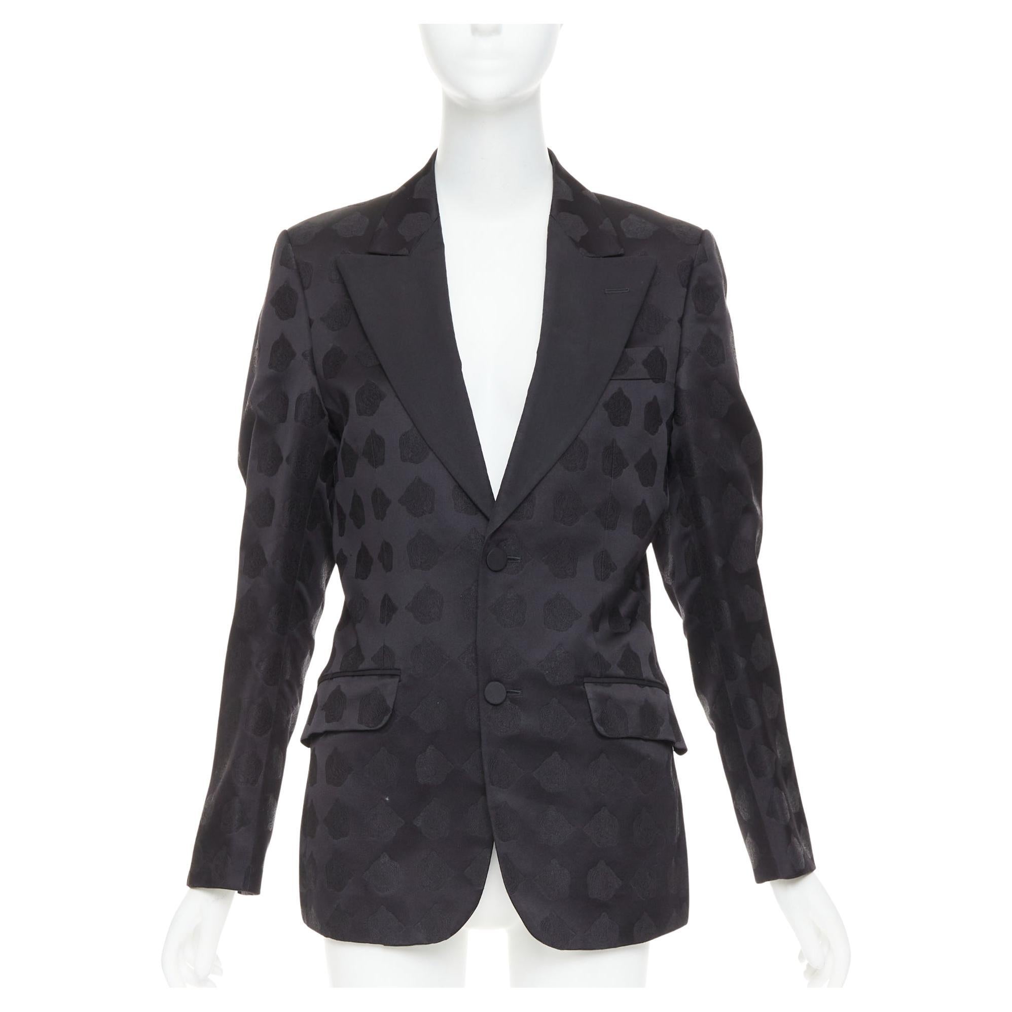 GUCCI black silk jacquard Tiger Hollywood applique tuxedo blazer IT44 XS