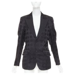 GUCCI black silk jacquard Tiger Hollywood applique tuxedo blazer IT44 XS
