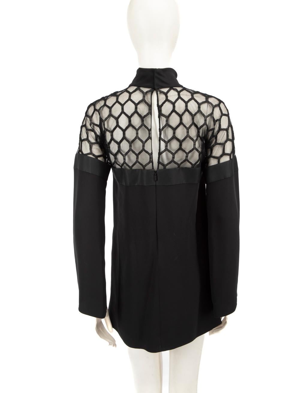 Gucci Black Silk Mesh Detail Long Sleeve Dress Size S In Good Condition For Sale In London, GB