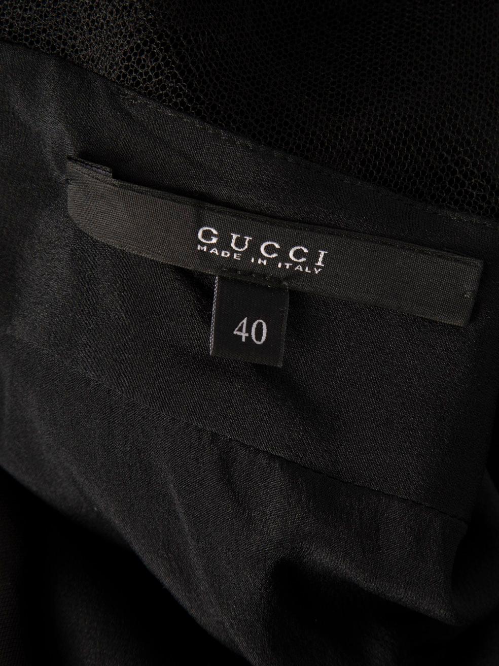 Gucci Black Silk Mesh Detail Long Sleeve Dress Size S For Sale 2