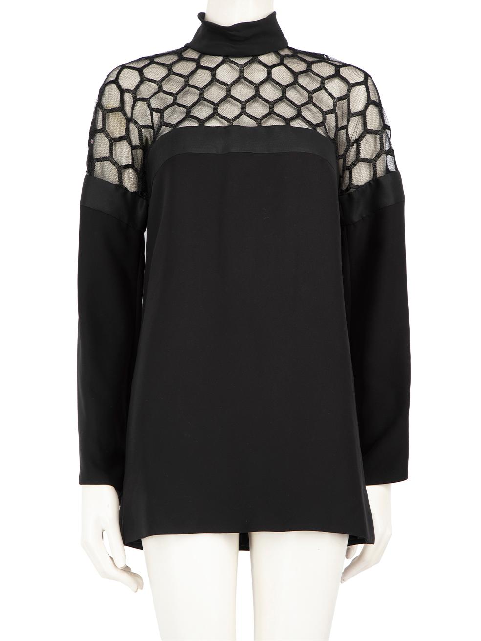 Gucci Black Silk Mesh Detail Long Sleeve Dress Size S For Sale