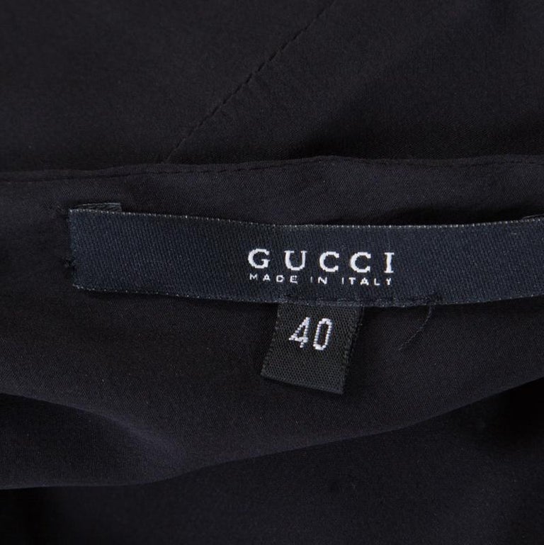 Gucci Black Silk Metal Fish Bone Embellished Ruched Dress M For Sale at ...