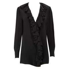 Gucci Black Silk Ruffle Trim Blouse Size XL