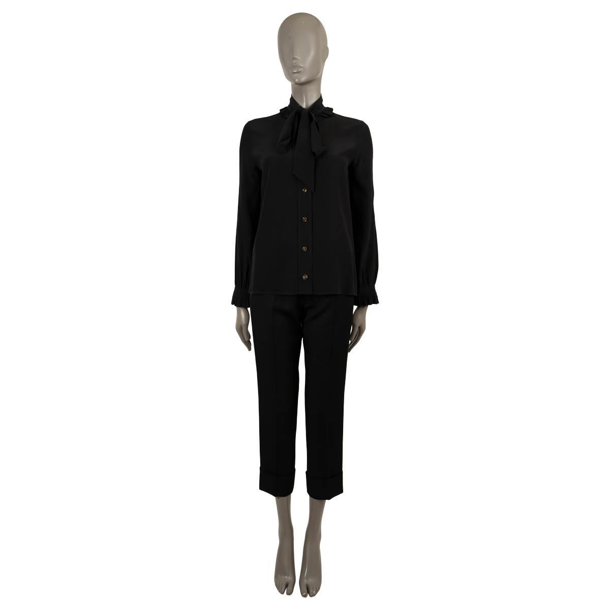 Women's GUCCI black silk RUFFLE TRIM PUSSY BOW Blouse Shirt 36 XXS For Sale