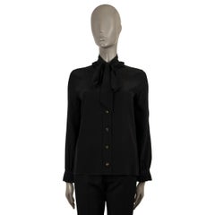 GUCCI black silk RUFFLE TRIM PUSSY BOW Blouse Shirt 36 XXS