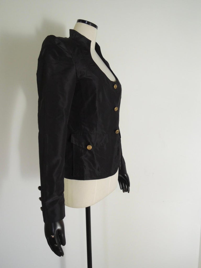 Gucci Black Silk Scoop Neck Blazer Jacket In Excellent Condition For Sale In Oakland, CA