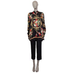 GUCCI black silk TWILL FLORAL TASSEL OVERSIZED Blouse Shirt 36 XXS