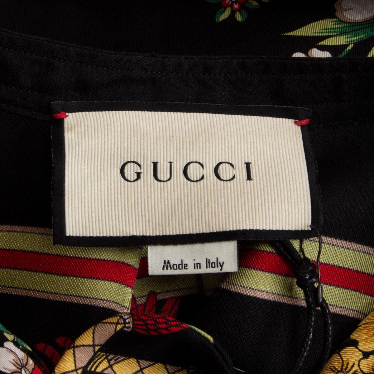 Gucci - Chemisier en soie noire à imprimé pompon fleuri « WILL FLORAL », 40 S Pour femmes en vente