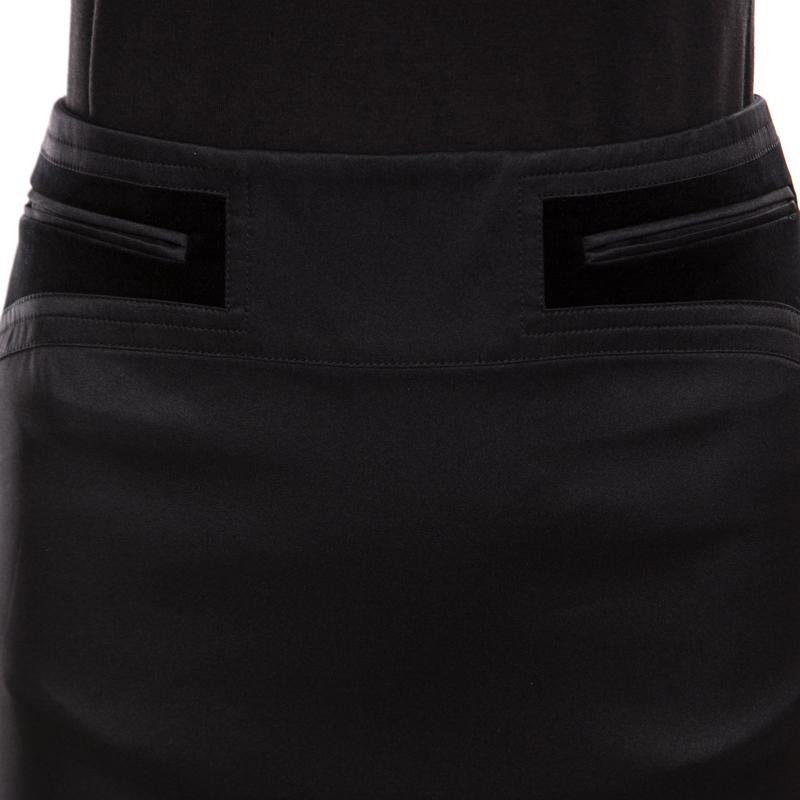 Women's Gucci Black Silk Velvet Trim Pocket Pencil Skirt S