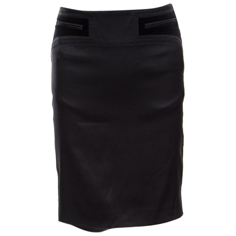 Gucci Black Silk Velvet Trim Pocket Pencil Skirt S