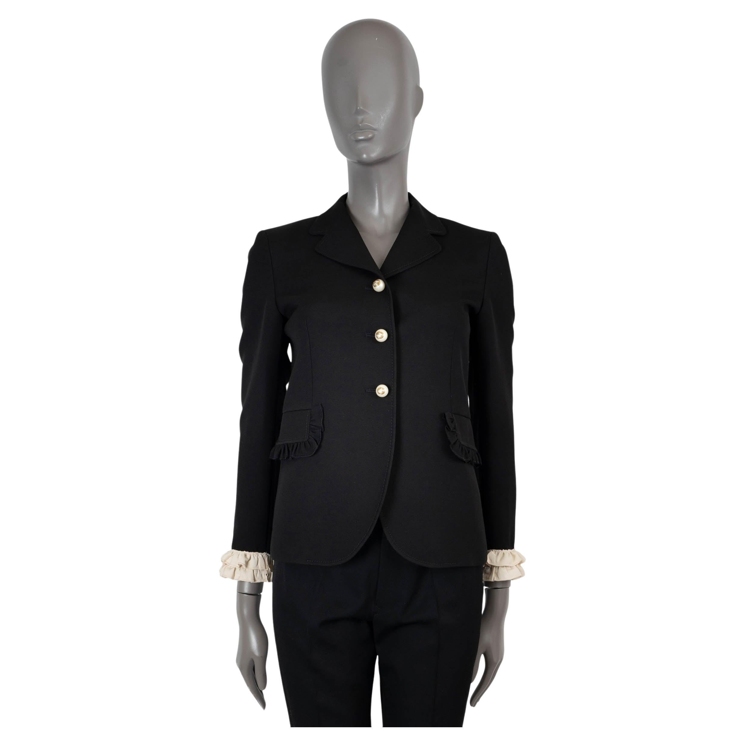 Gucci blazer nero in seta e lana 2016 con bordo RUFLFEGiacca 40 S