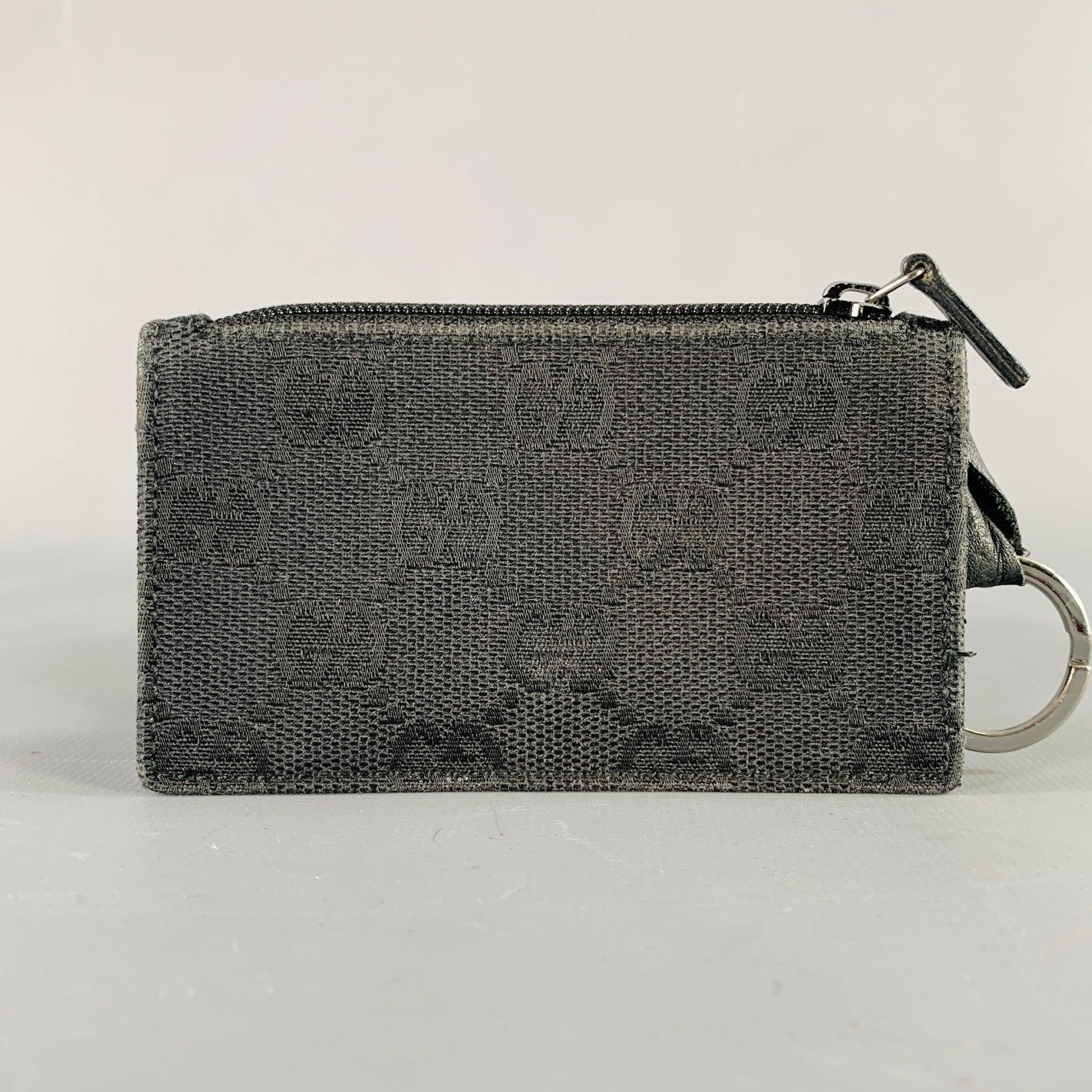 GUCCI Black Silver Canvas Leather Monogram Keyring Wallet In Excellent Condition In San Francisco, CA