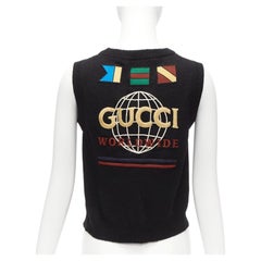 GUCCI black silver diamong argyle floral embellished sweater vest S