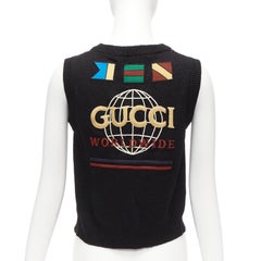 GUCCI black silver diamong argyle floral embellished sweater vest S