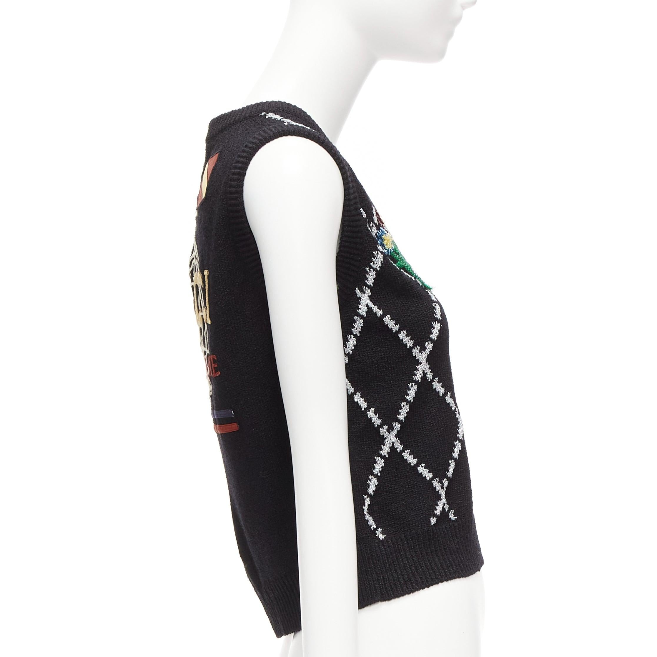 GUCCI black silver diamong argyle floral embellished sweater vest S In Excellent Condition For Sale In Hong Kong, NT