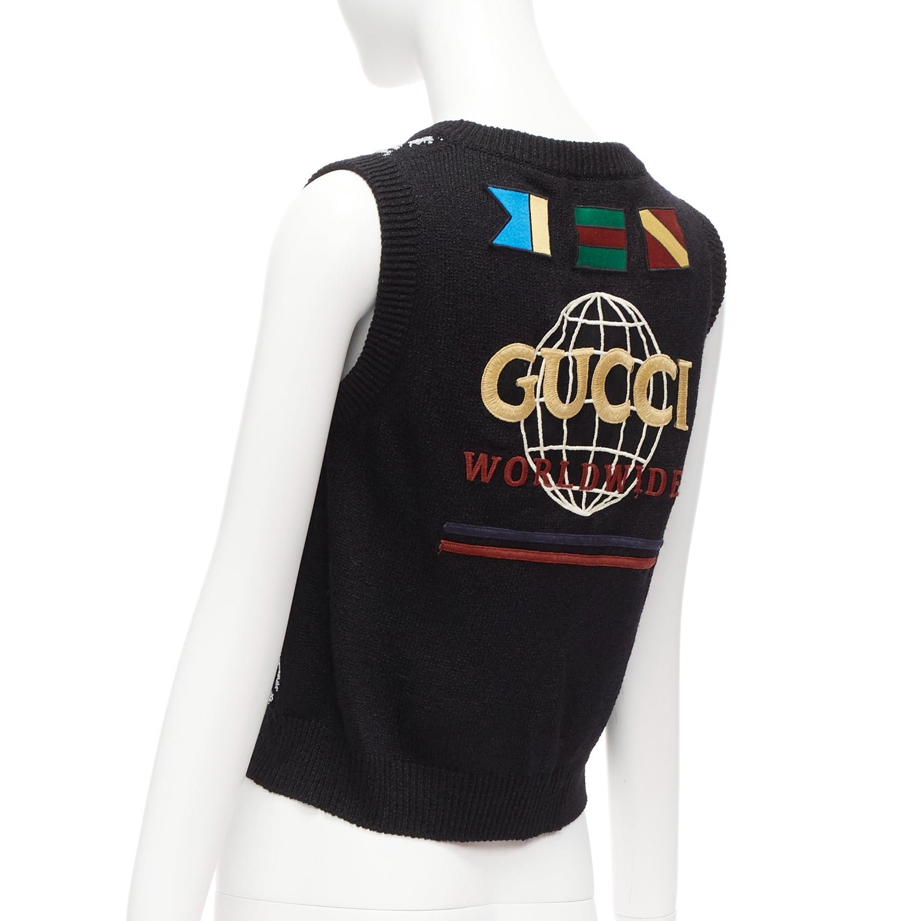 Women's GUCCI black silver diamong argyle floral embellished sweater vest S For Sale