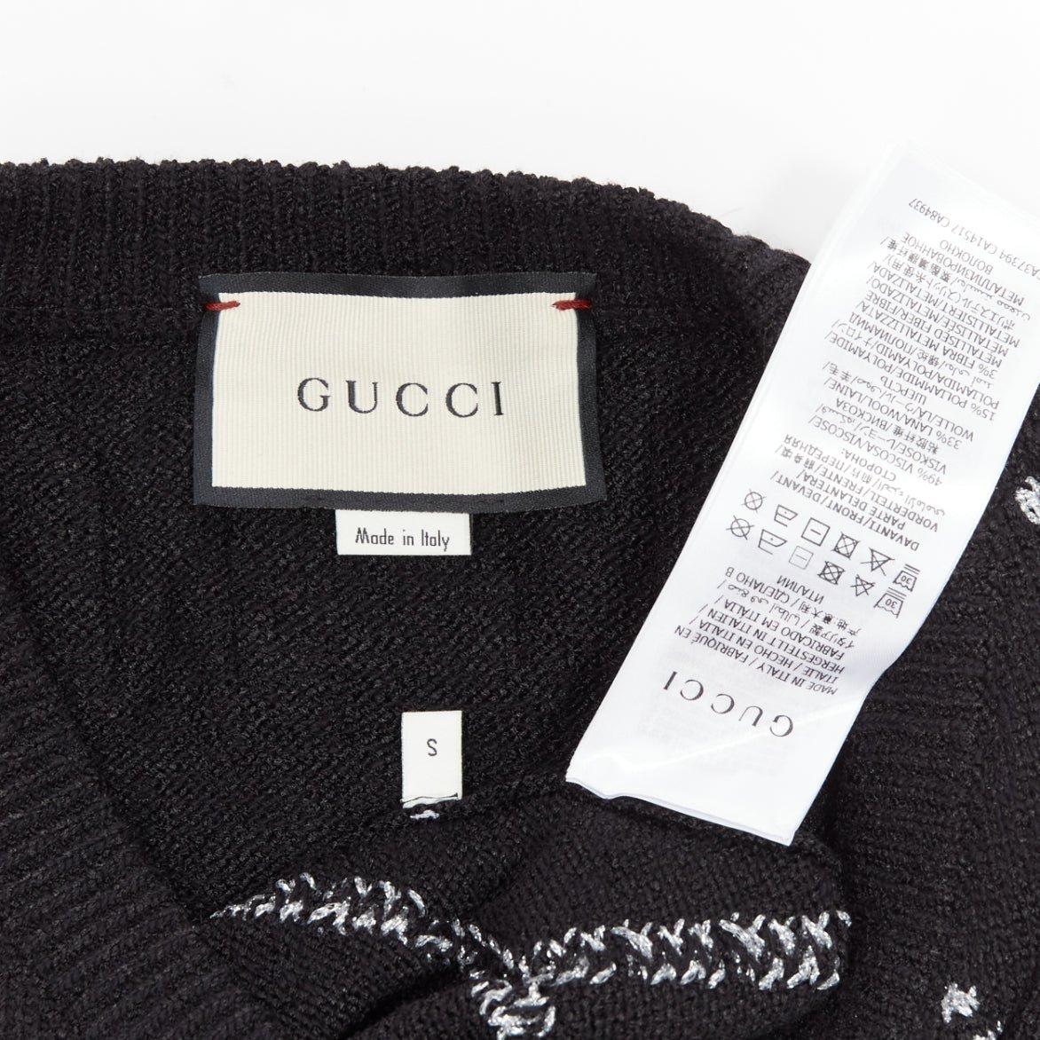 GUCCI black silver diamong argyle floral embellished sweater vest S For Sale 3