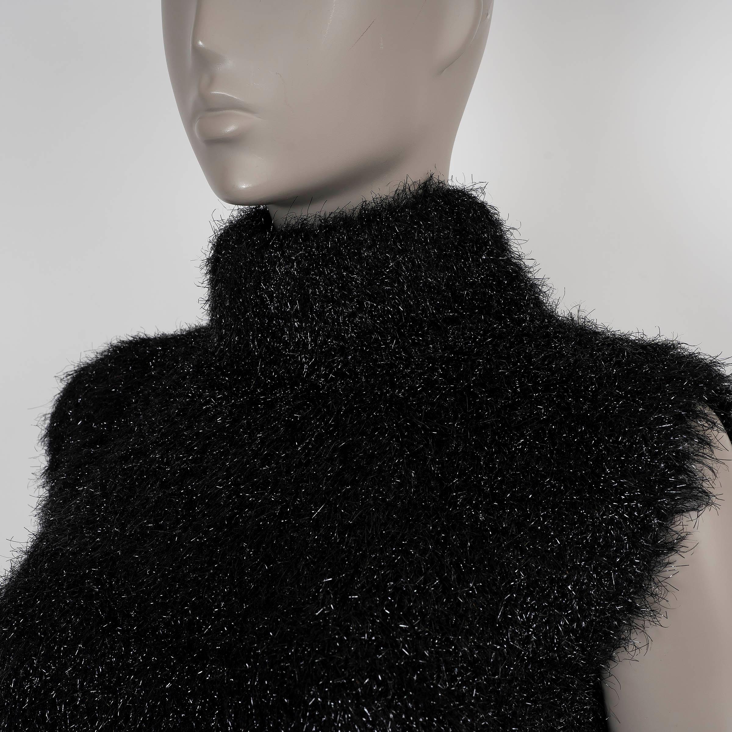 Women's GUCCI black & silver FUZZY LUREX TURTLENECK CROPPED Sweater XS S For Sale