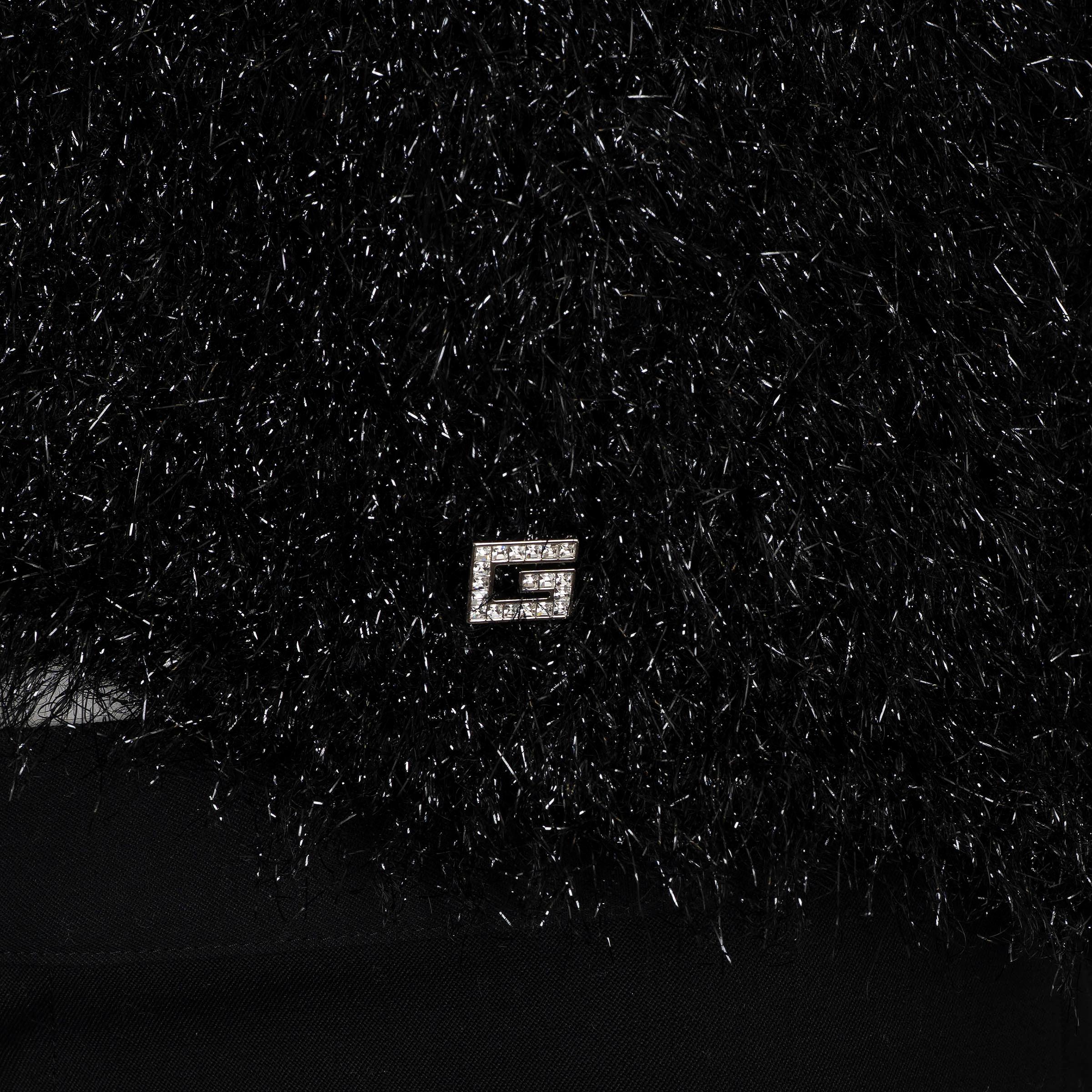 GUCCI black & silver FUZZY LUREX TURTLENECK CROPPED Sweater XS S For Sale 1