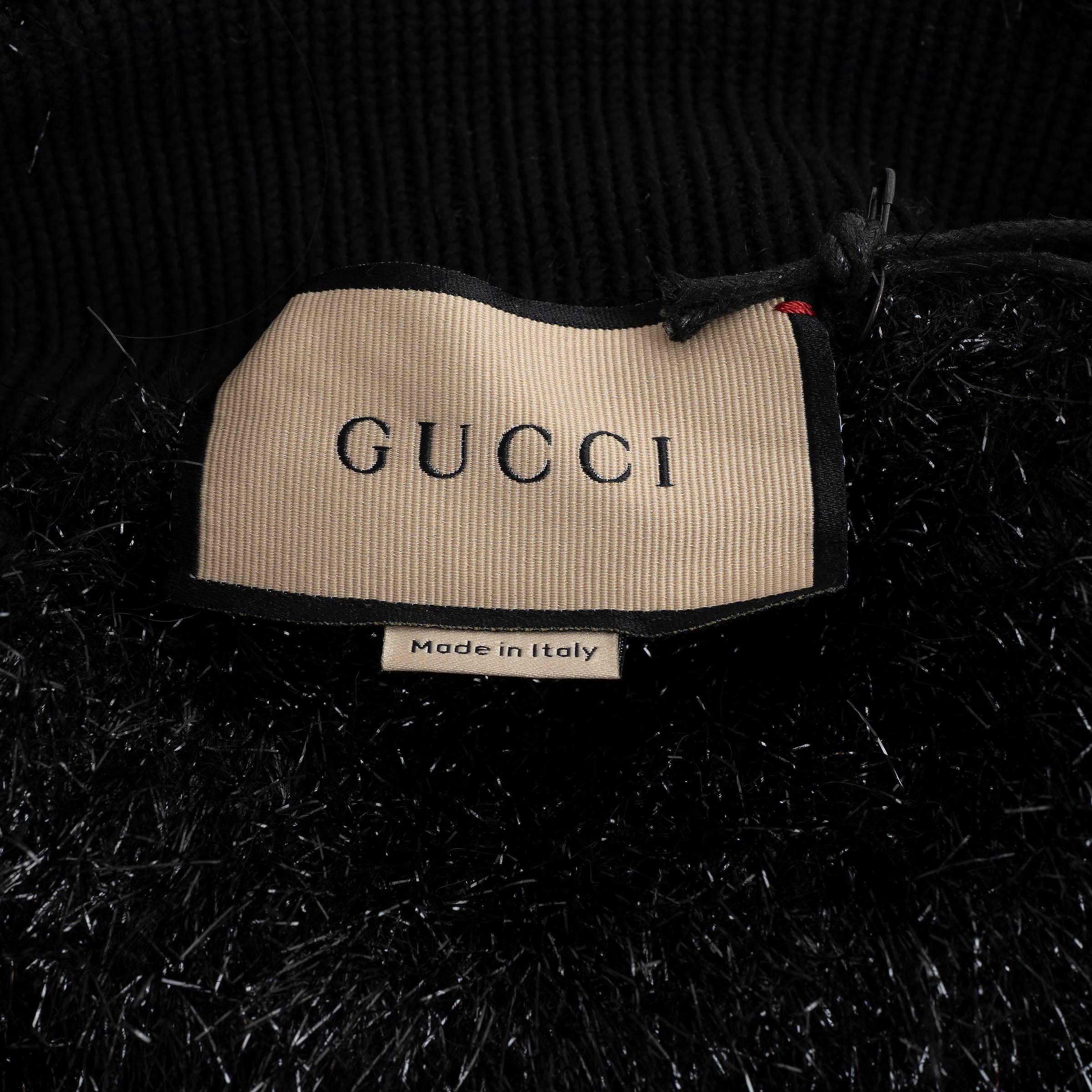 GUCCI black & silver FUZZY LUREX TURTLENECK CROPPED Sweater XS S For Sale 2