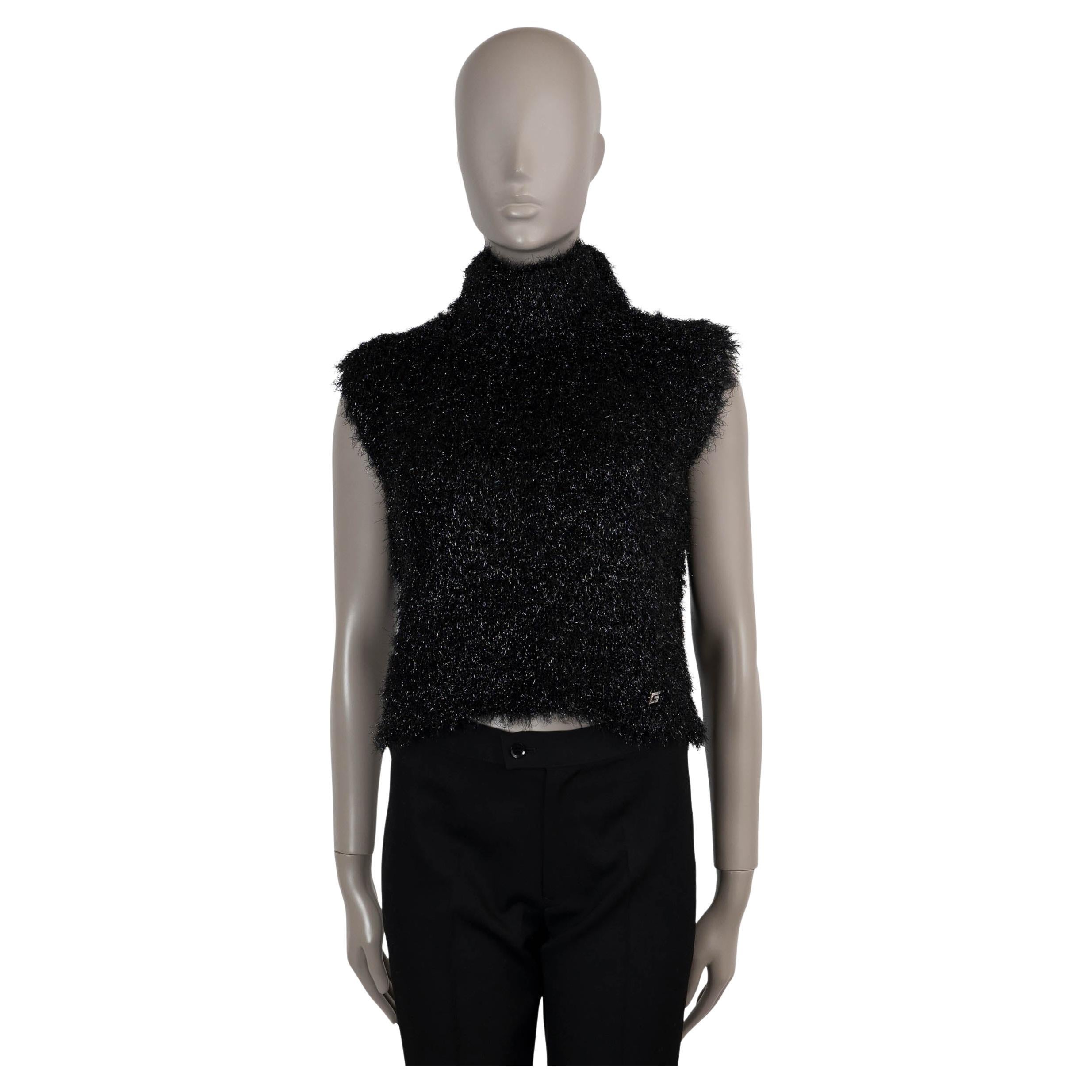 GUCCI black & silver FUZZY LUREX TURTLENECK CROPPED Sweater XS S For Sale