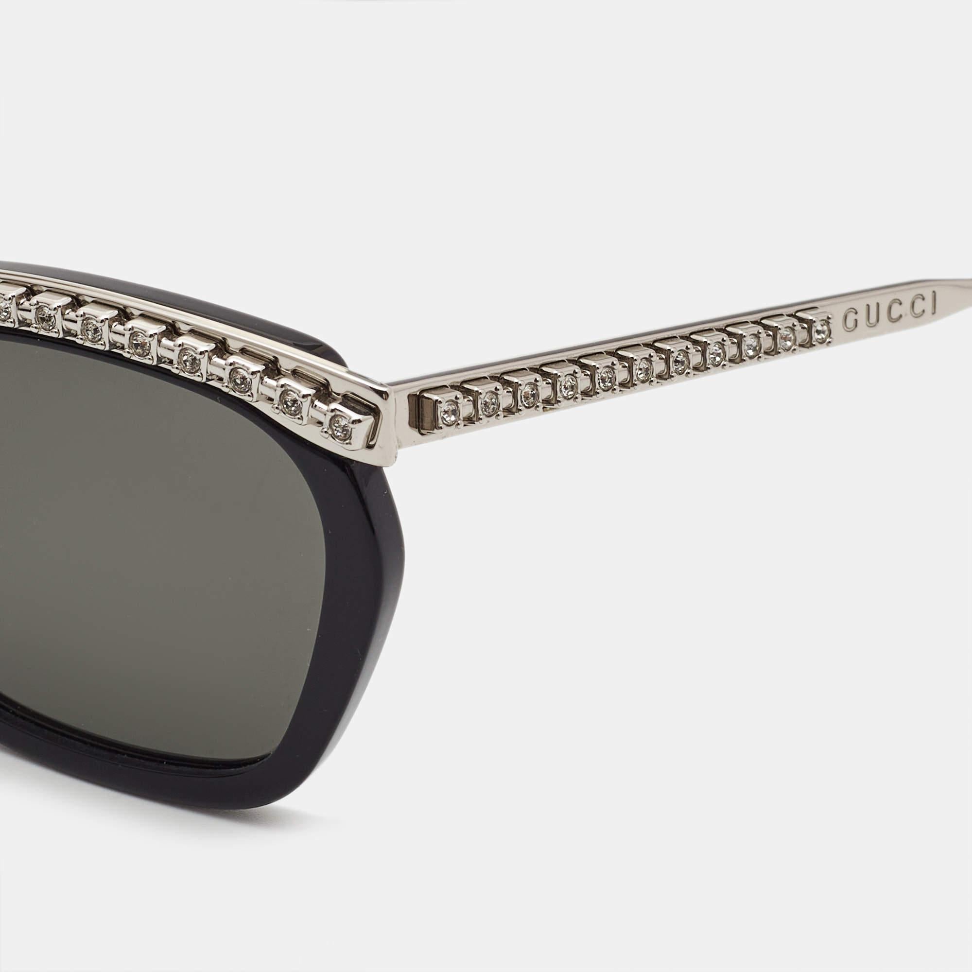 Gray Gucci Black/Silver GG0617S GG Crystals Cat Eye Sunglasses