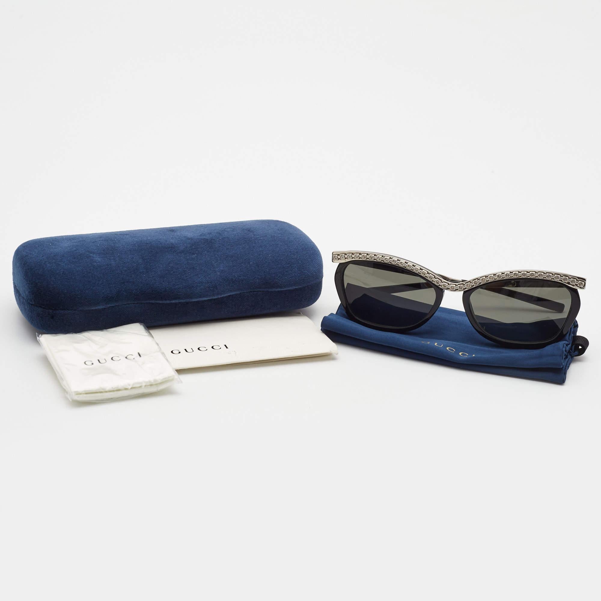 Women's Gucci Black/Silver GG0617S GG Crystals Cat Eye Sunglasses